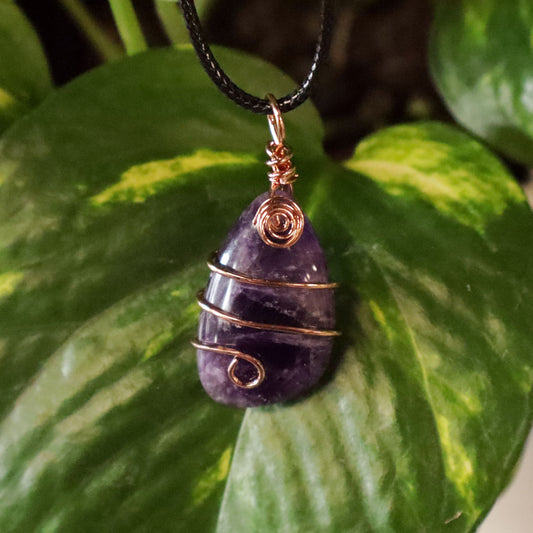 Amethyst Copper Wire Wrapped Necklace