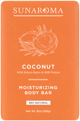 "Sunaroma Coconut Soap bar, creamy and moisturizing with natural coconut oil."