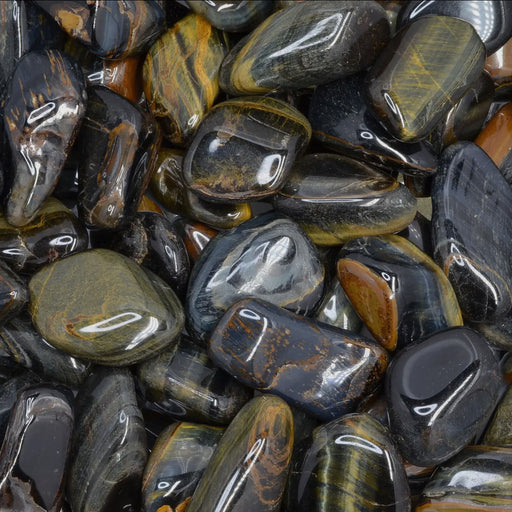 Tumbled blue tiger eye crystal, perfect for meditation or energy healing" would be appropriate.