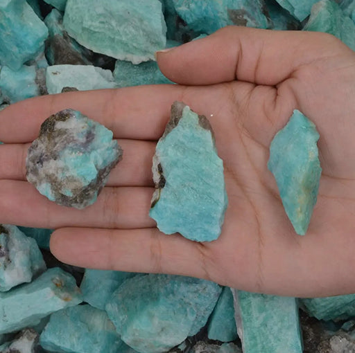 Raw Rough Amazonite Crystal, green-blue stone known for its calming and balancing properties.