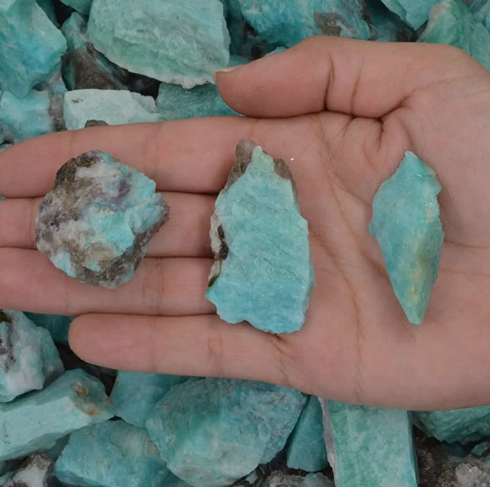 Raw Rough Amazonite Crystal, green-blue stone known for its calming and balancing properties.