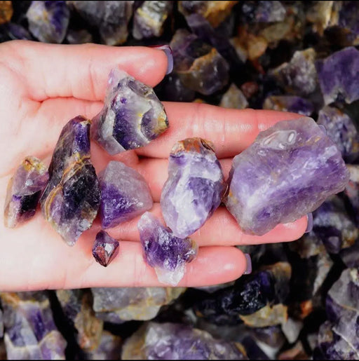 Raw Rough Amethyst from India, natural purple stone with calming properties.