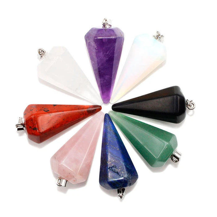 Reiki Healing Crystal Stone Pointed Pendant Necklaces