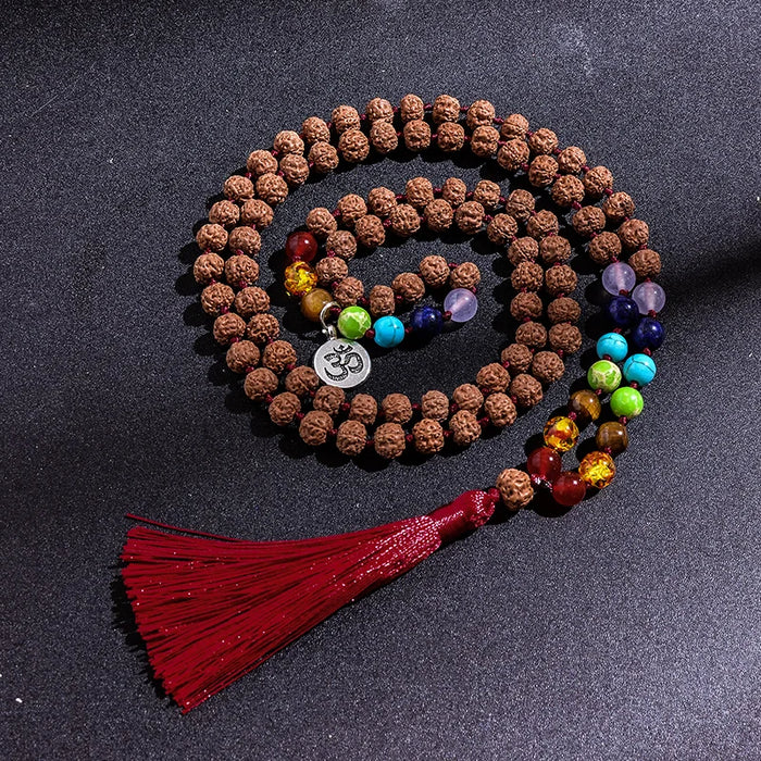 Rudraksha Beaded Knotted 7 Chakras Mala Necklace