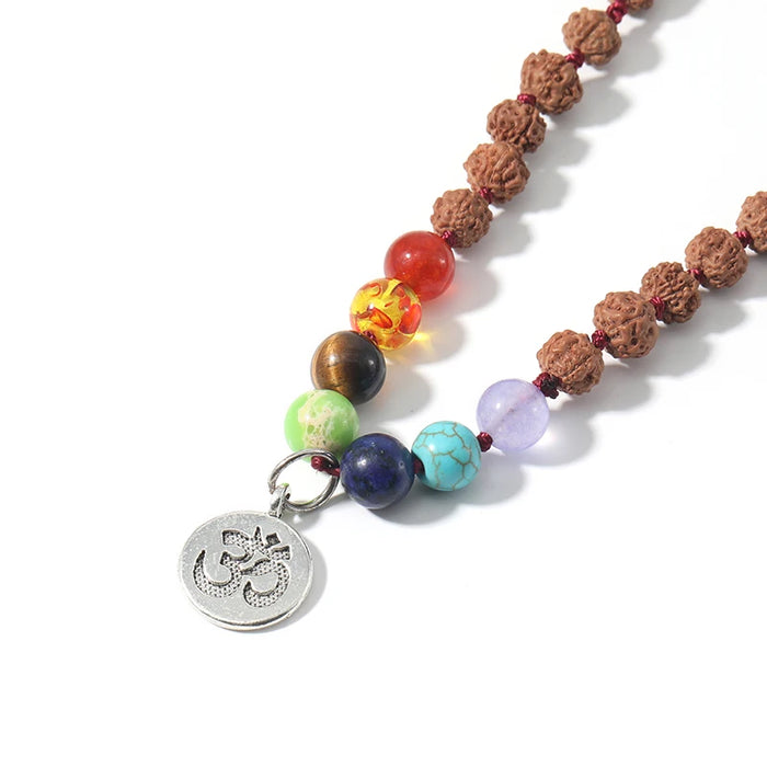 Rudraksha Beaded Knotted 7 Chakras Mala Necklace