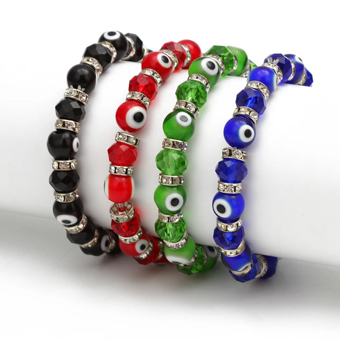 Fashion Blue Turkish Evil Eye Charm Bracelets - Glass Crystal Beads Bracelet for Women and Girls