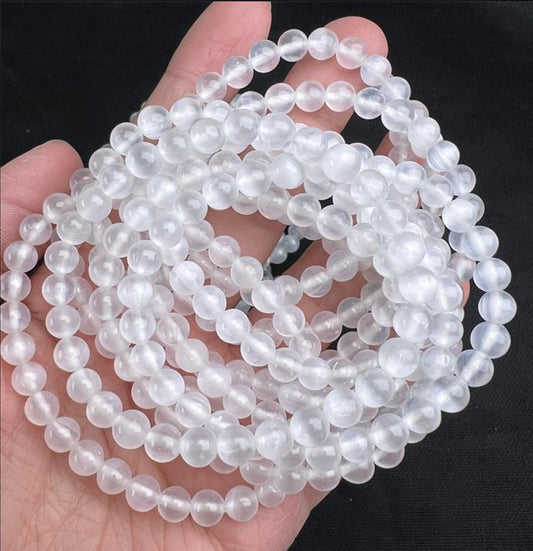 “Selenite crystal bead bracelet 8mm stones”