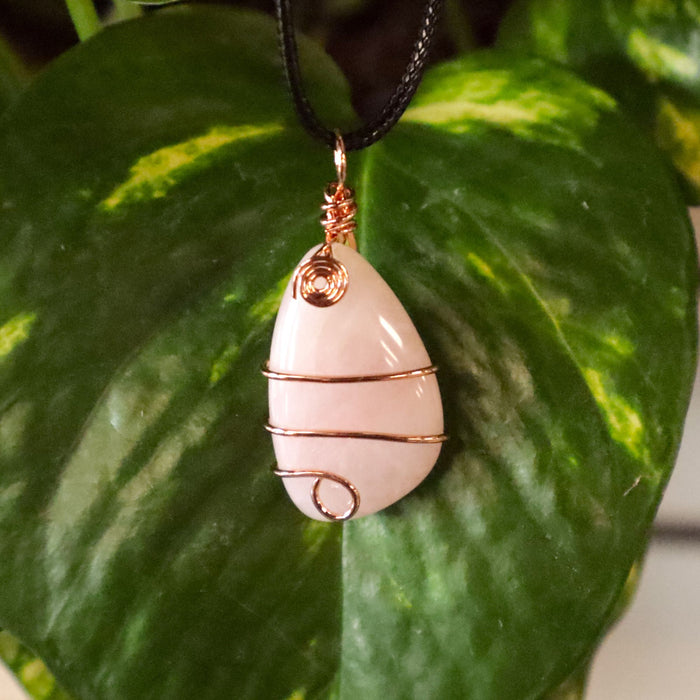 Rose Quartz Copper Wire Wrapped Necklace