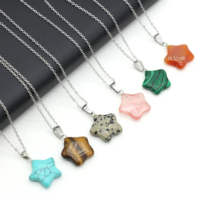 Topaz Crystal Five-Pointed Star Shape Lady Charm Necklace