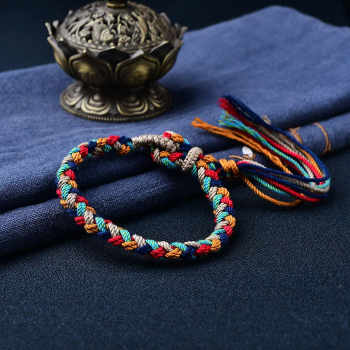 Tibetan Hand Rope Handwoven Color Transfer Hand Rope Bracelet - Thangka God of Wealth Green Tara Zakiram Jewelry