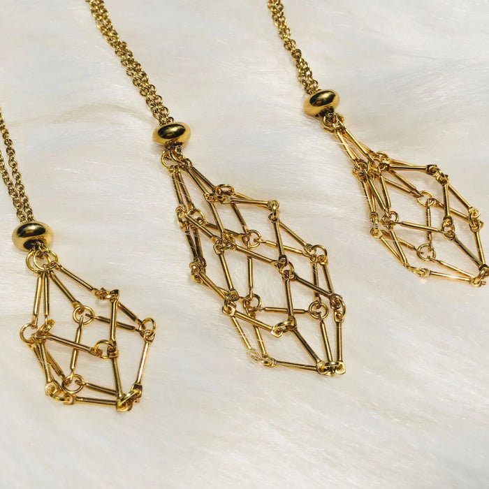 Stainless Steel Design Crystal Cage Necklace