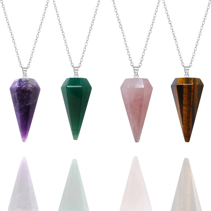 Reiki Healing Crystal Stone Pointed Pendant Necklaces