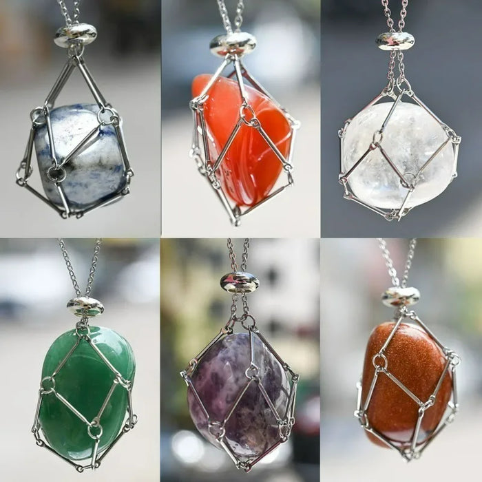 Stainless Steel Design Crystal Cage Necklace