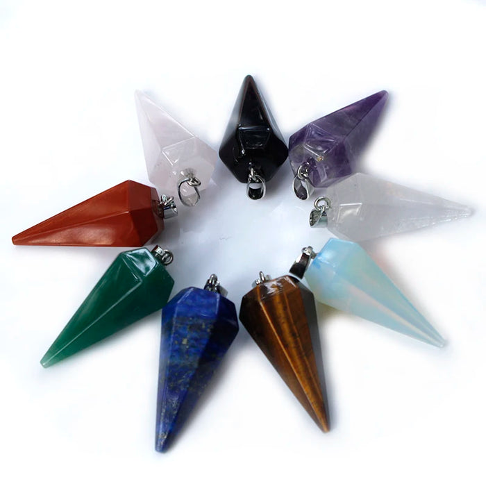 Reiki Healing Crystal Stone Pointed Pendant Necklaces