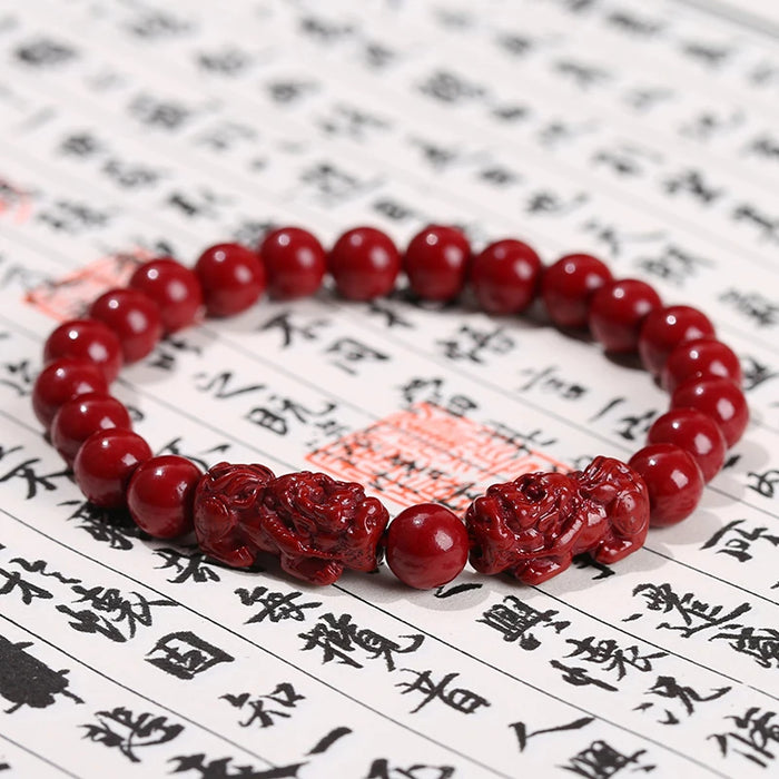 Change Better Natural Purple Cinnabar Pixiu Wealth Bracelet - Unisex Stretch Bangle for Feng Shui, Healing, and Good Luck