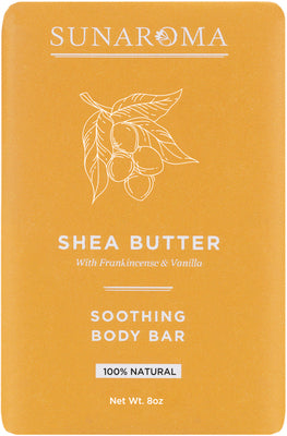 "Sunaroma Shea Butter Soap bar, moisturizing and hydrating, gentle for all skin types."