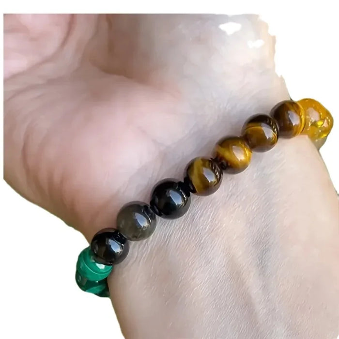 Natural Stone Chakra Bracelet - Healing Crystal Beads Rainbow Stretch Bracelet for Women and Men