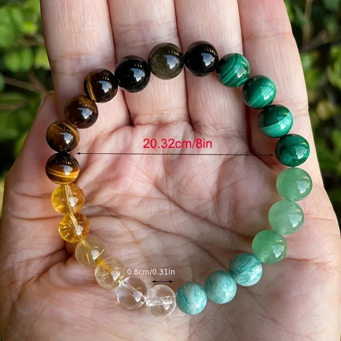 Natural Stone Chakra Bracelet - Healing Crystal Beads Rainbow Stretch Bracelet for Women and Men