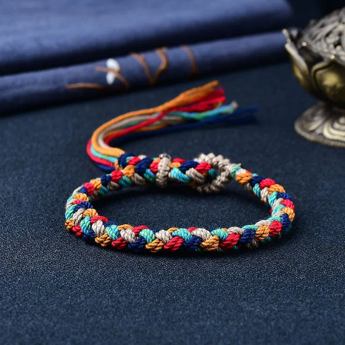 Tibetan Hand Rope Handwoven Color Transfer Hand Rope Bracelet - Thangka God of Wealth Green Tara Zakiram Jewelry