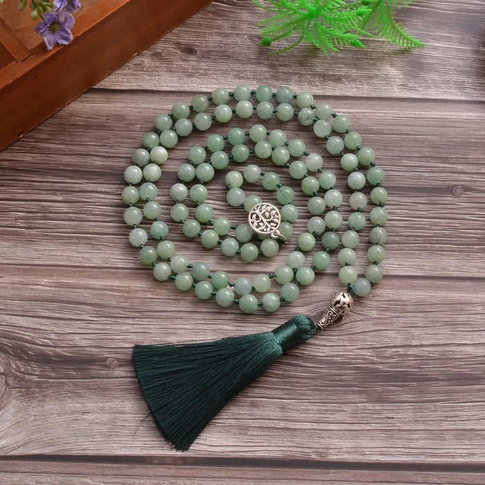 8mm Burmese Jade Beads Knot 108 Mala Necklace