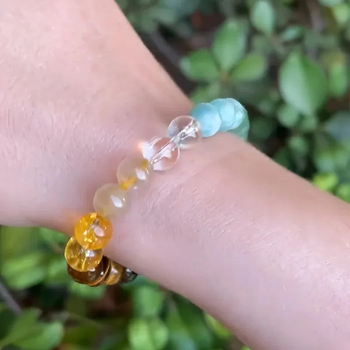 Natural Stone Chakra Bracelet - Healing Crystal Beads Rainbow Stretch Bracelet for Women and Men