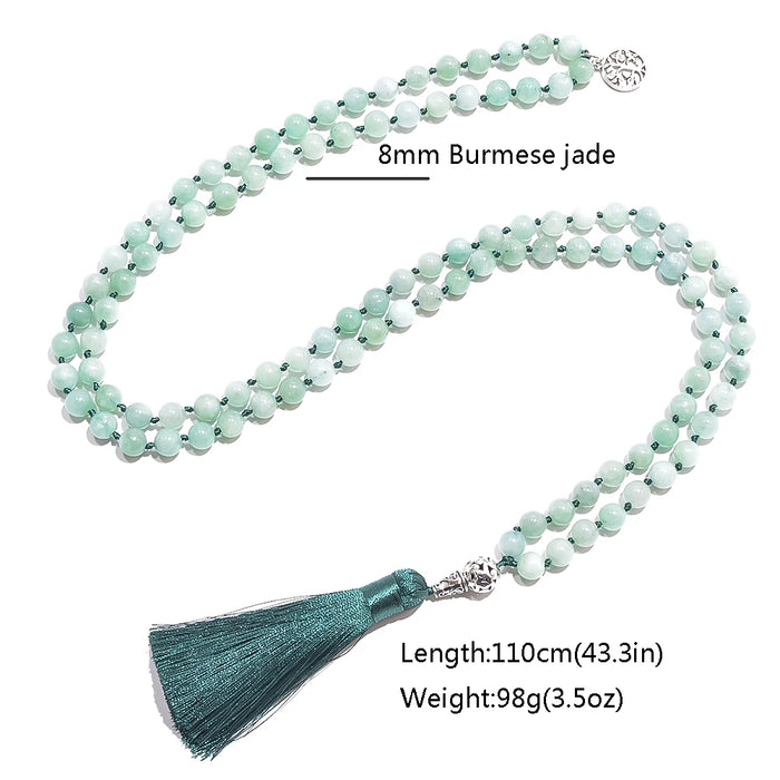 8mm Burmese Jade Beads Knot 108 Mala Necklace