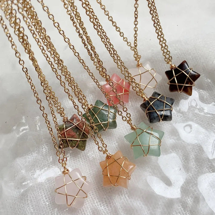 Natural Crystal Star Pendant Necklace