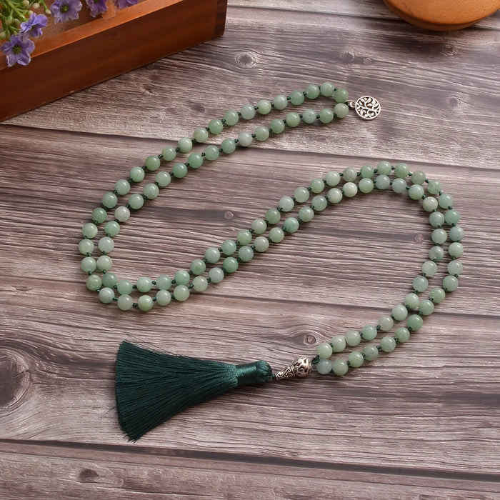 8mm Burmese Jade Beads Knot 108 Mala Necklace