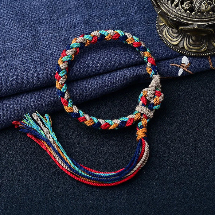 Tibetan Hand Rope Handwoven Color Transfer Hand Rope Bracelet - Thangka God of Wealth Green Tara Zakiram Jewelry