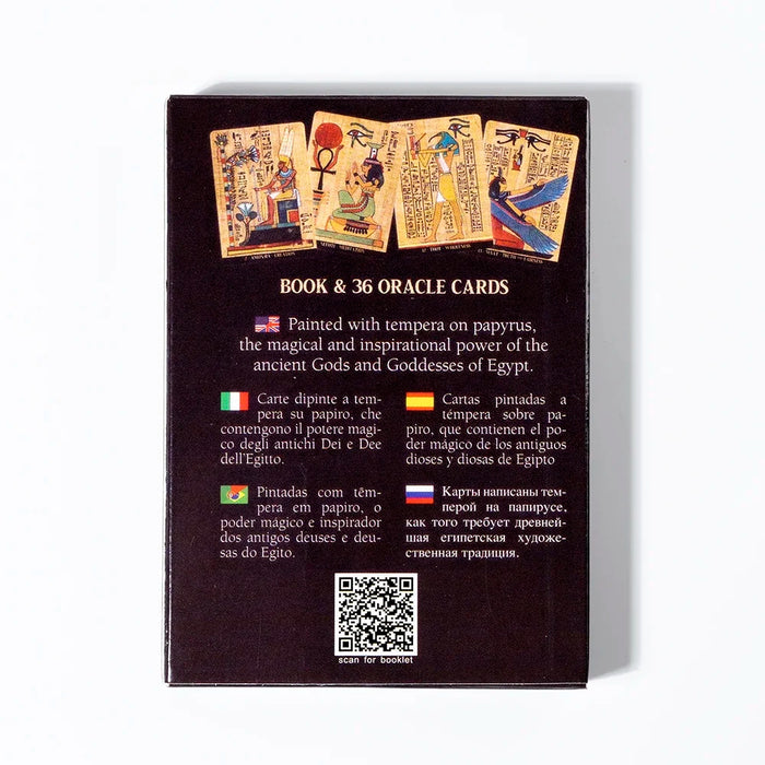 A close-up of the Egyptian Gods Oracle Cards guidebook