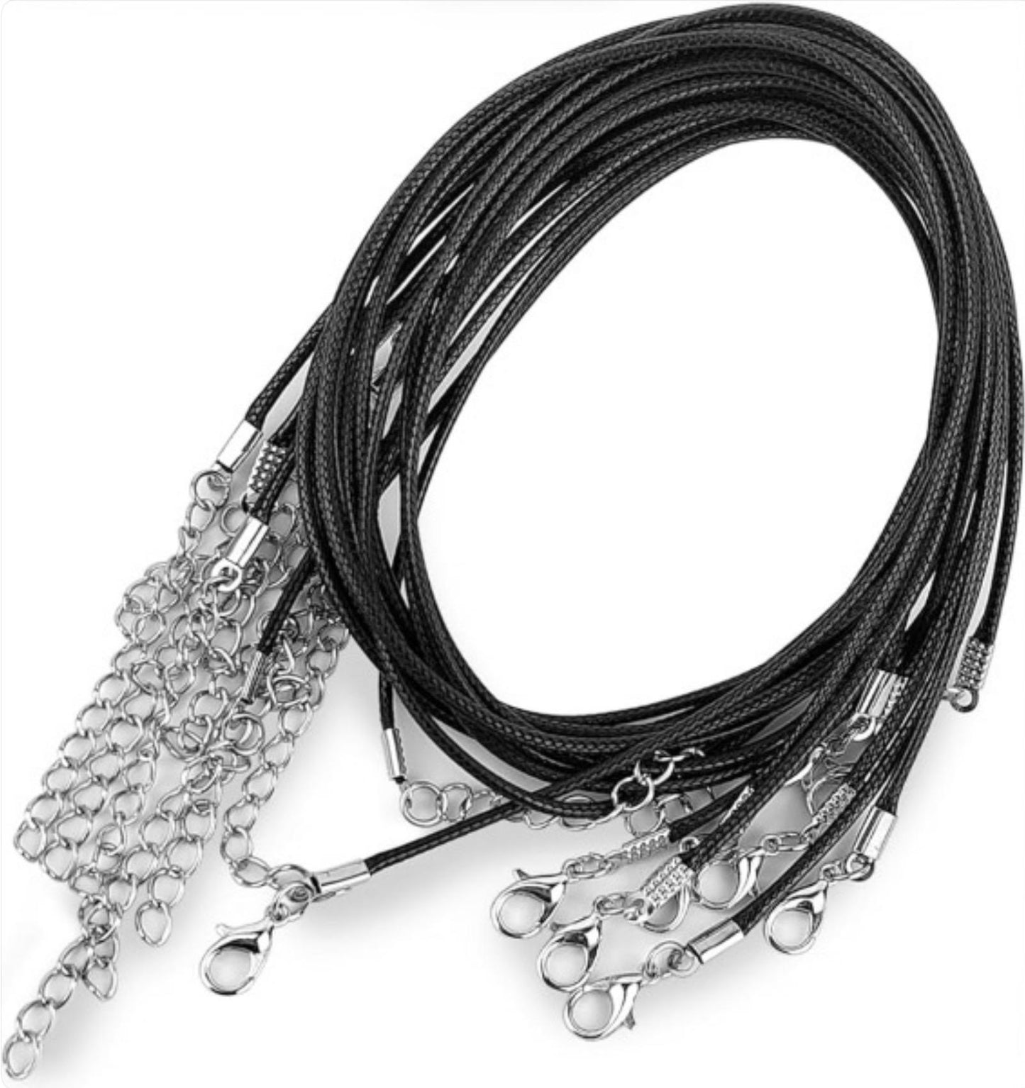 12in Black Necklace Cord with Thimble Clasp | Crystal Pendant Cord