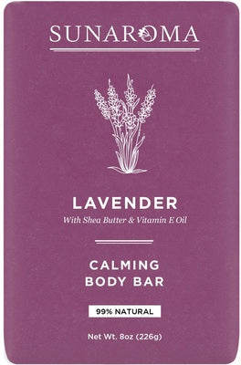 "Sunaroma Lavender Soap bar, soothing and moisturizing with calming lavender scent."