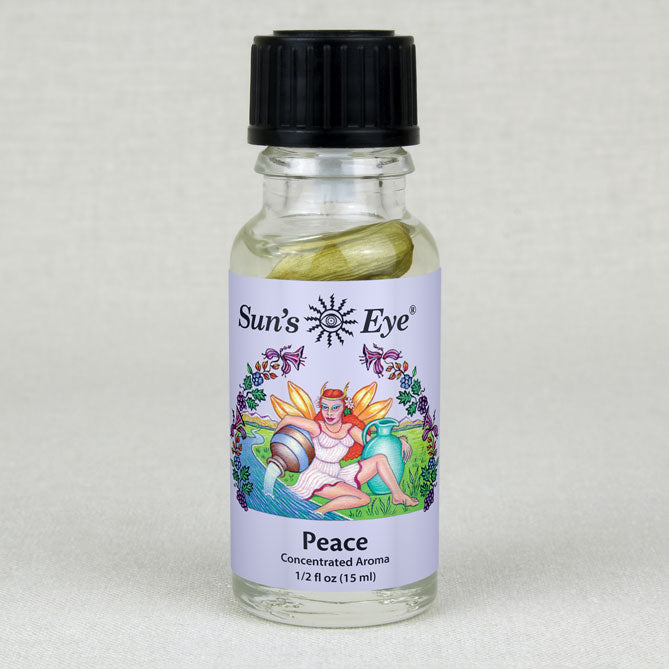 A bottle of essential oil for promoting peace and tranquility.