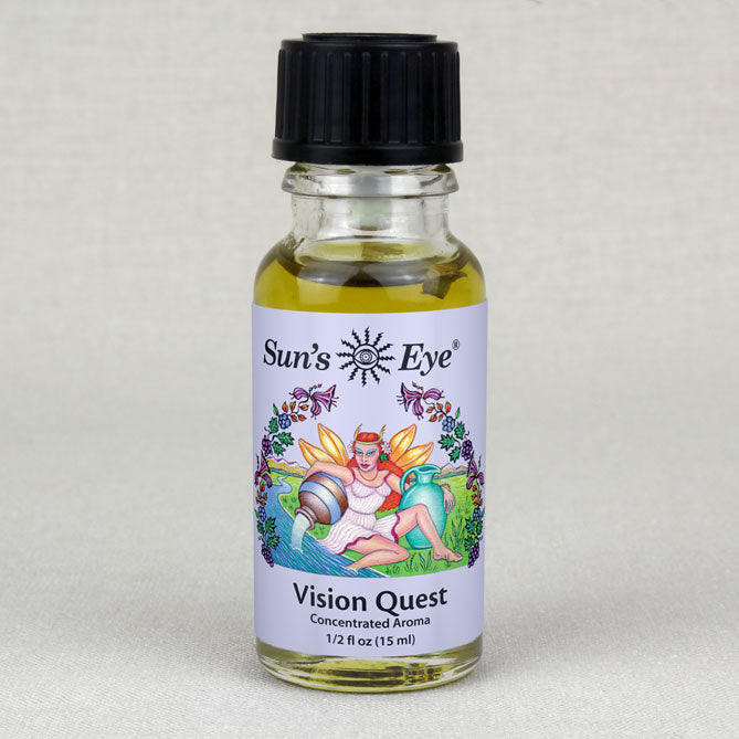 A person looking up at the sky while holding a bottle of Vision Quest Oil Sun's Eye